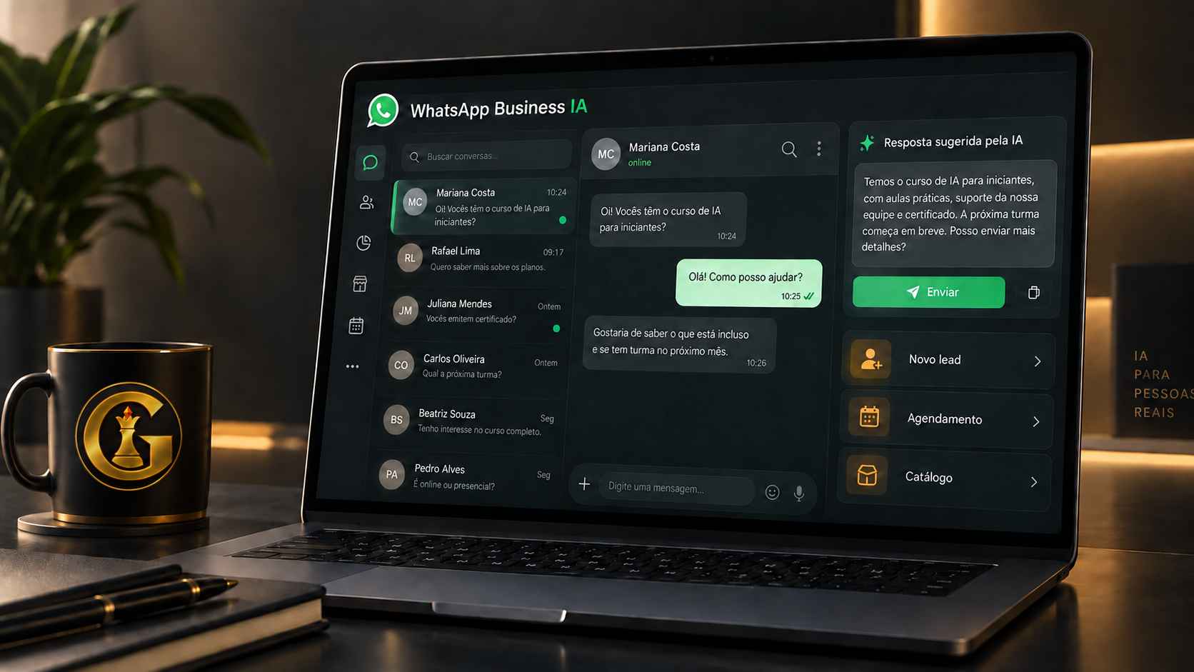Tela de WhatsApp Business com assistência de inteligência artificial